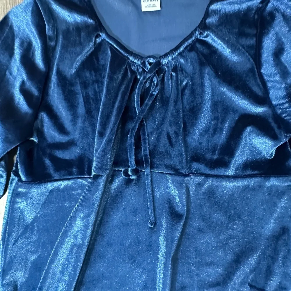 Old Navy Navy Blue Velvet Long-Sleeve Dress for Girls